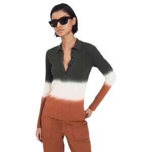 Derek Lam 10 Crosby Lisel Rib-Knit Long Sleeve Polo Shirt